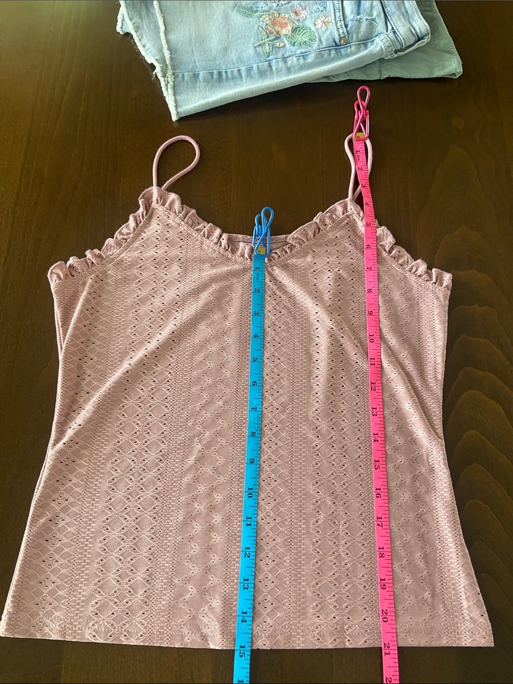 Ruffle-Trim Tank top in soft eyelet fabric in Sage Green (M) or Pink (L). - Picture 12 of 14